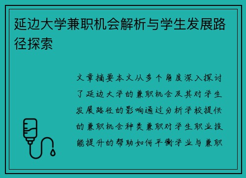延边大学兼职机会解析与学生发展路径探索